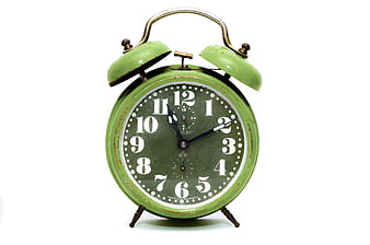 Vintage Green Alarm Clock on White Background