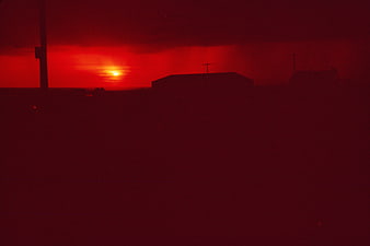 Dramatic Red Sunset Silhouette Landscape