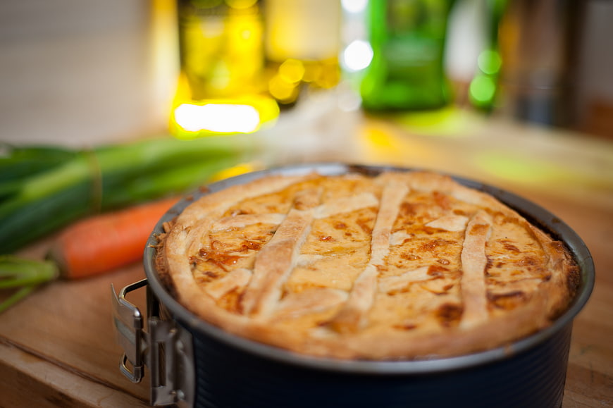 Freshly Baked Carrot Cake in Springform Pan with Ingredients