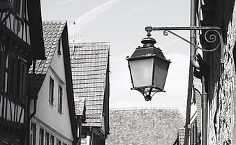 Vintage street lamp in historic European town