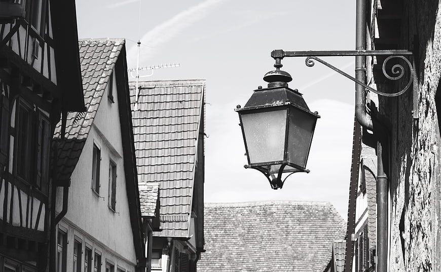 Vintage street lamp in historic European town