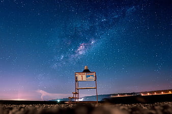 Lifeguard Chair Under Milky Way Night Sky