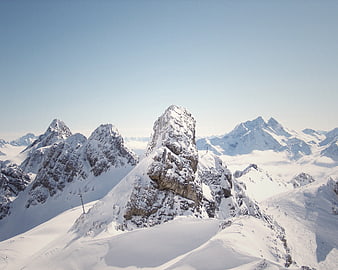 Majestic Snow-Covered Mountain Peaks in Winter