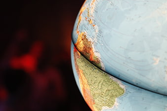Close-up of vintage globe with blurred background