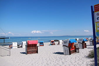 Traditional German Beach Huts on Sandy Baltic Sea Shore