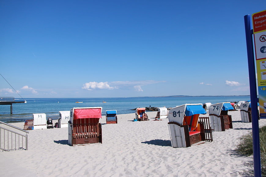 Traditional German Beach Huts on Sandy Baltic Sea Shore