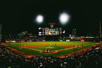Night Baseball Game at AT&T Park with Stadium Lights