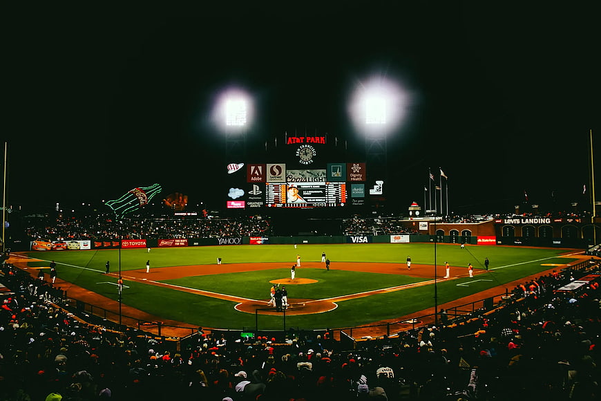 Night Baseball Game at AT&T Park with Stadium Lights