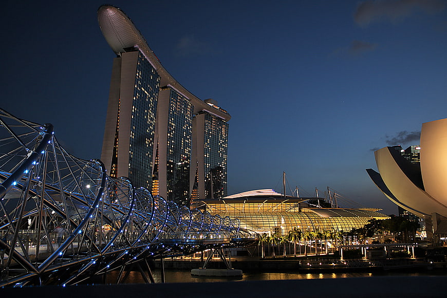 Marina Bay Sands and Helix Bridge at Dusk