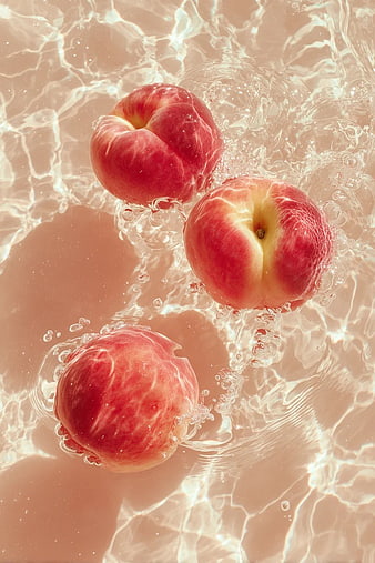 Fresh Peaches Floating in Clear Water with Ripples
