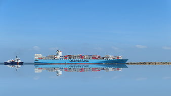 Maersk Line Container Ship Reflection On Calm Water