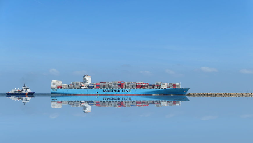 Maersk Line Container Ship Reflection On Calm Water