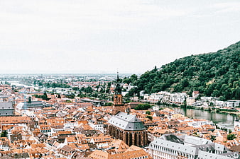 Aerial View of Heidelberg Cityscape with River and Castle Hill