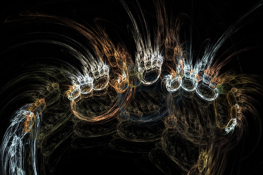 Abstract Fractal Art with Glowing Organic Shapes on Black Background