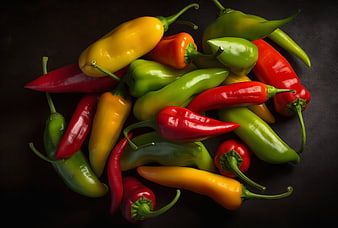 Colorful Fresh Chili Peppers on Dark Background
