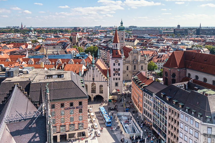 Aerial View of Munich Marienplatz and New Town Hall