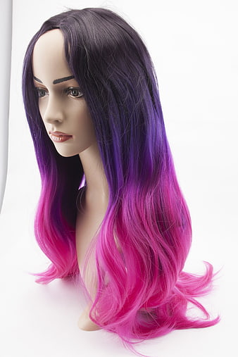 Purple to Pink Ombre Wig on Mannequin Head