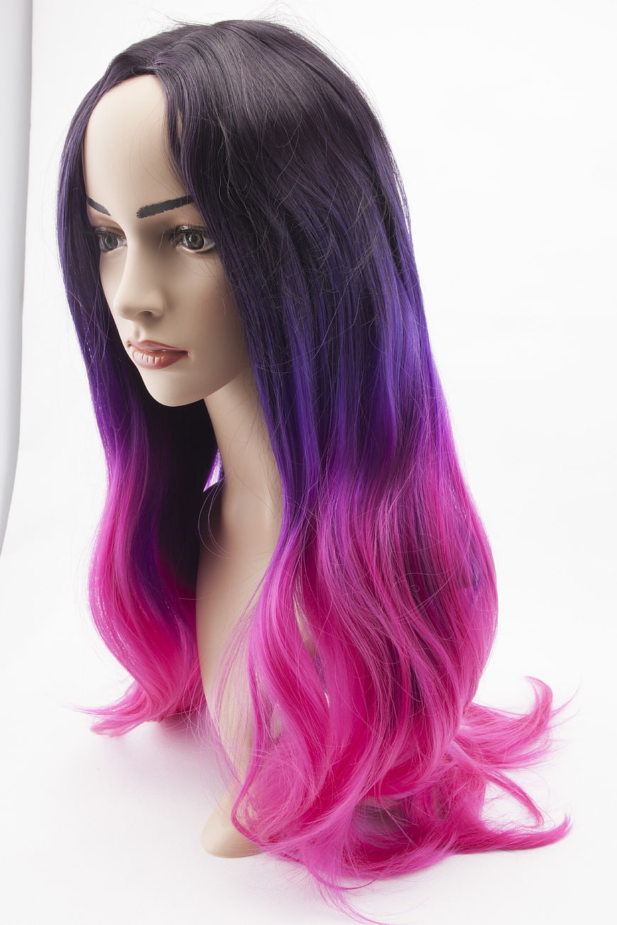 Purple to Pink Ombre Wig on Mannequin Head