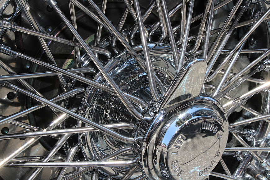 Close-up of Chrome Motorcycle Spoke Wheel Hub