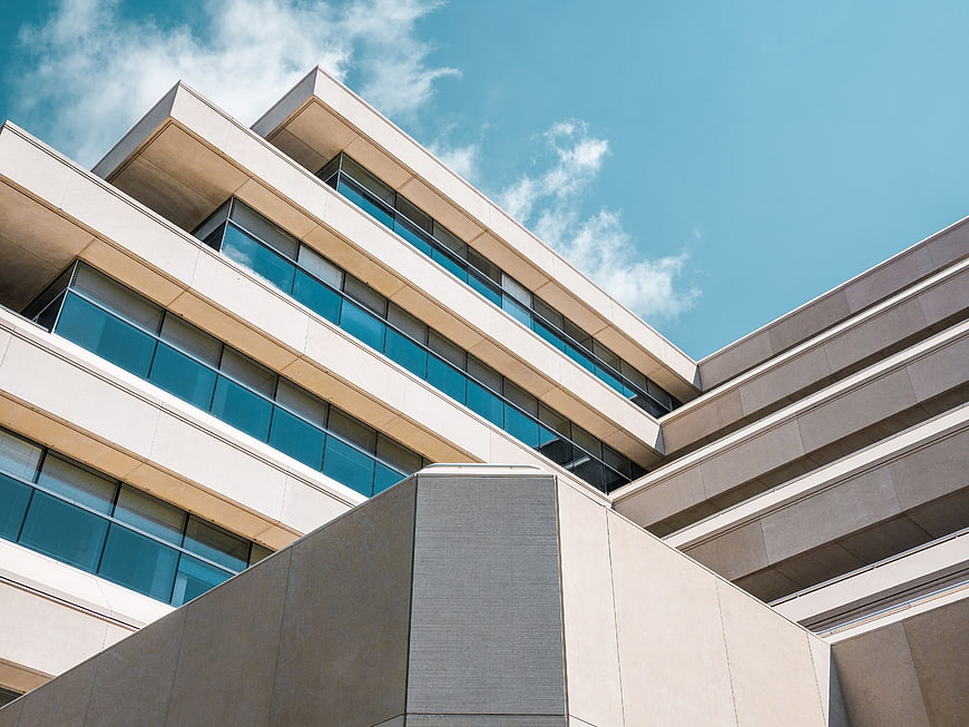 Modern office building architecture against blue sky