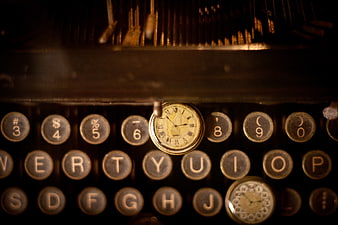 Vintage Typewriter with Clock Detail