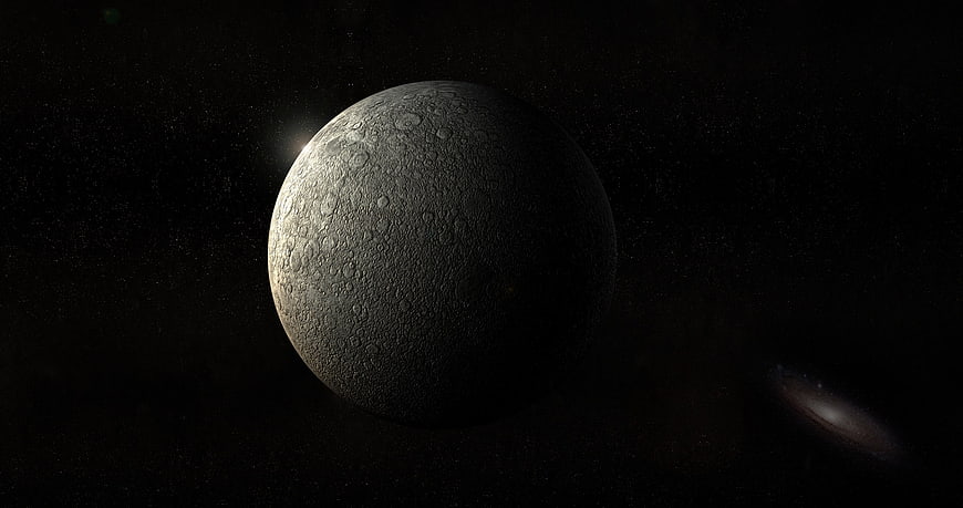 Cinematic 3D Render of Cratered Moon in Deep Space
