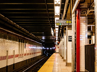 New York City Subway Station Platform with Brooklyn Sign