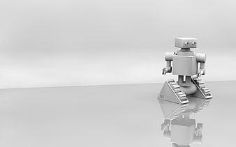 3D Render of Cute White Robot on Reflective Surface