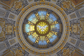 Ornate Cathedral Dome Ceiling with Stained Glass