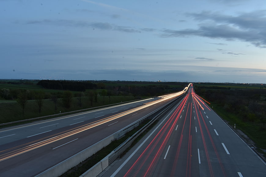 Long Exposure Highway Traffic Light Trails at Dusk