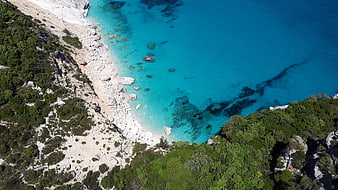 Aerial View of Turquoise Sea and Rocky Cliffside Beach