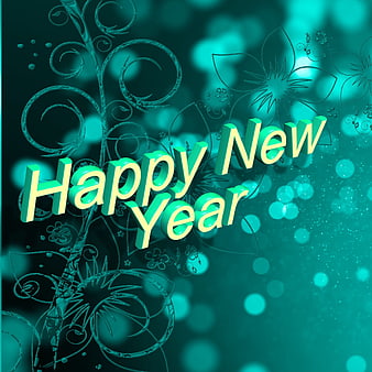 Happy New Year 3D Text on Teal Floral Background