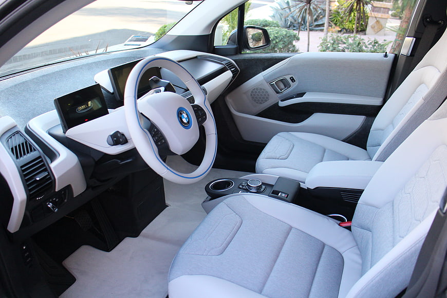 Modern BMW i3 Electric Car Interior with White and Blue Accents