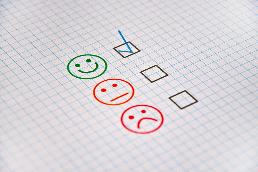 Customer Satisfaction Survey Form With Smiley Faces On Grid Paper