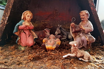 Traditional Nativity Scene with Mary, Joseph, and Baby Jesus