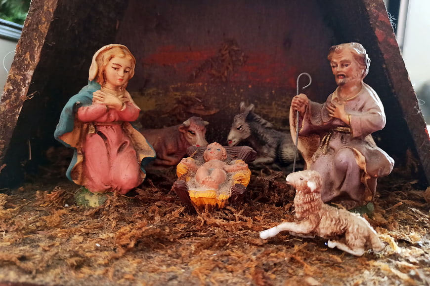 Traditional Nativity Scene with Mary, Joseph, and Baby Jesus