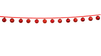 Red Christmas Baubles Hanging on Ribbon Against White Background