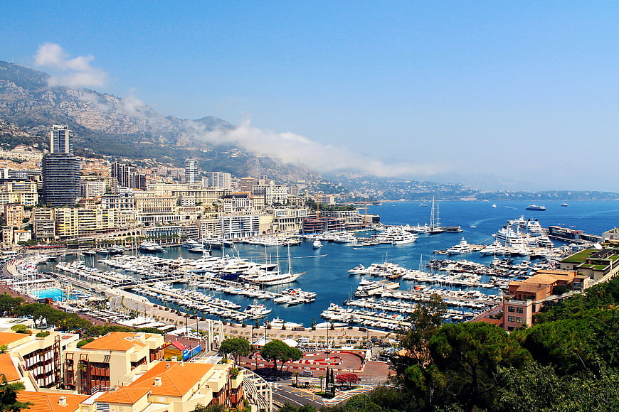 Aerial View of Monaco Marina with Yachts and Cityscape