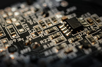 Macro shot of electronic circuit board components