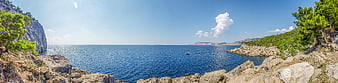 Panoramic Coastal Seascape With Rocky Cliffs And Deep Blue Ocean