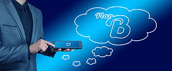 Businessman touching tablet with Plan B cloud concept