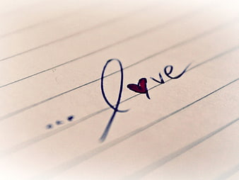 Handwritten Love Word with Heart on Lined Paper