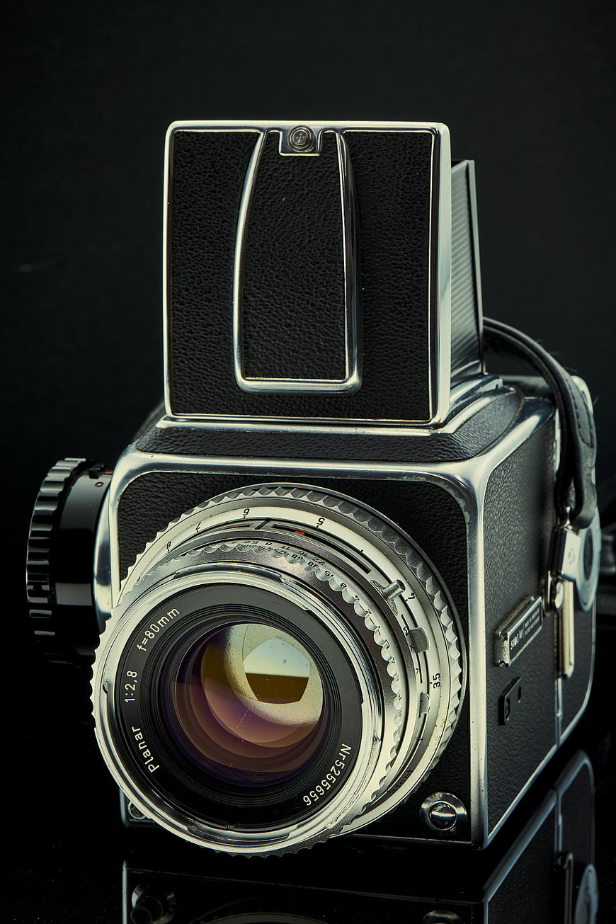Vintage Hasselblad Medium Format Camera on Black Background