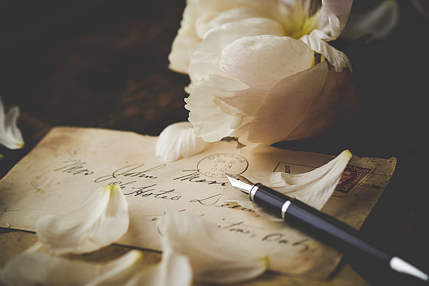 Vintage Letter with Magnolia Flower and Fountain Pen