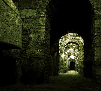 Ancient Stone Crypt Corridor With Arched Passages