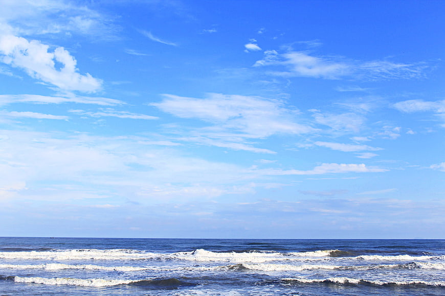 Blue Sky and Ocean Waves on a Sunny Summer Day