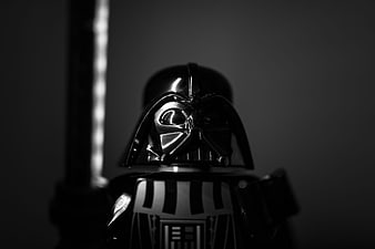 Dramatic Black and White Close-Up of a LEGO Darth Vader Minifigure