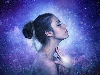 Ethereal Woman Profile Against Cosmic Starry Background
