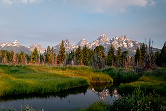 Scenic Teton Range Reflection in Serene River Landscape