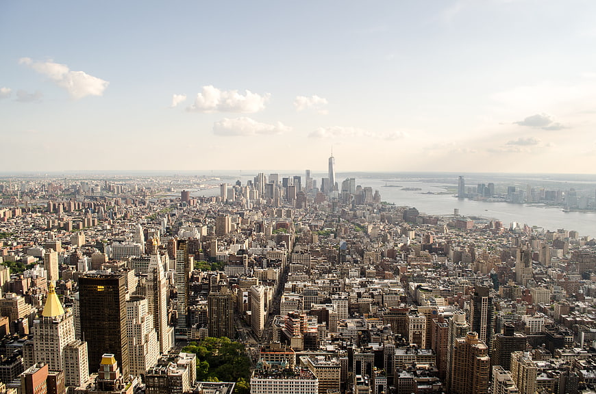 Aerial View of New York City Skyline and Manhattan